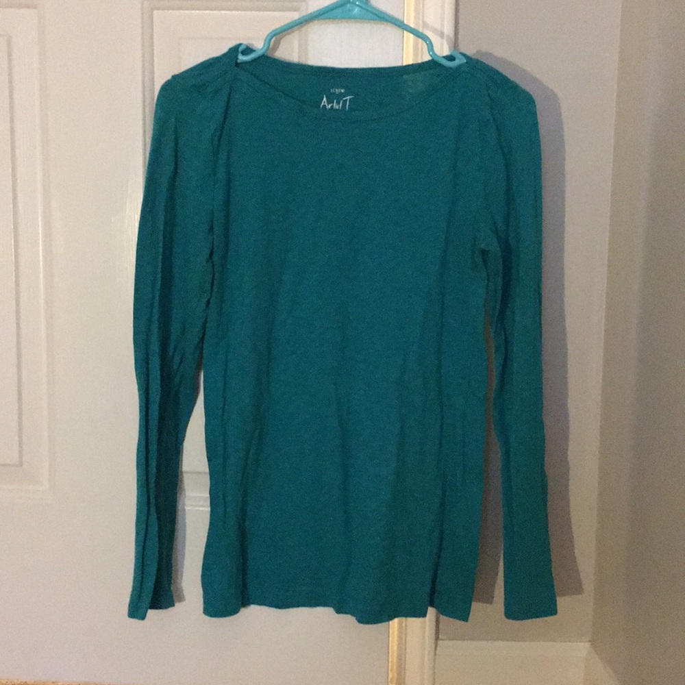 J Crew Long Sleeve Boatneck Teal Artist Tee